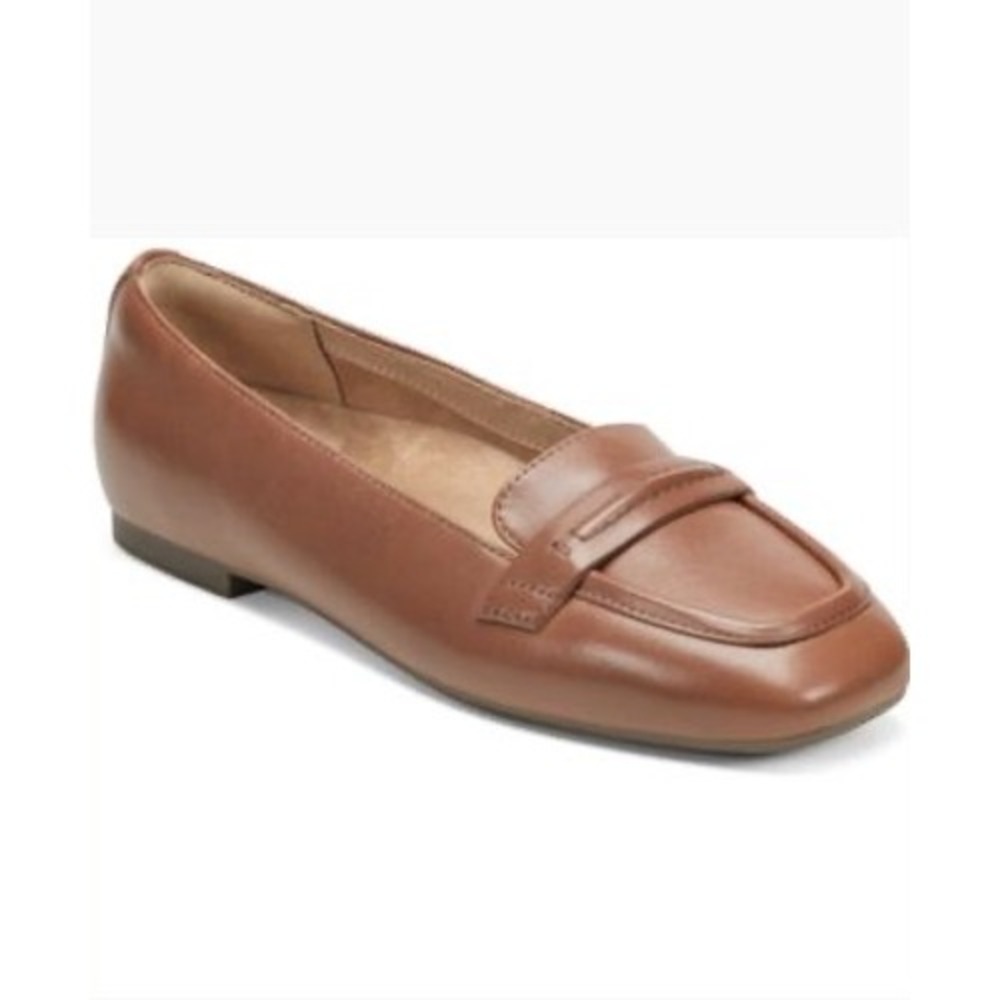 Easy Spirit Nadira Medium Brown Leather Penny Loafers Square Toe Flats Size 9M